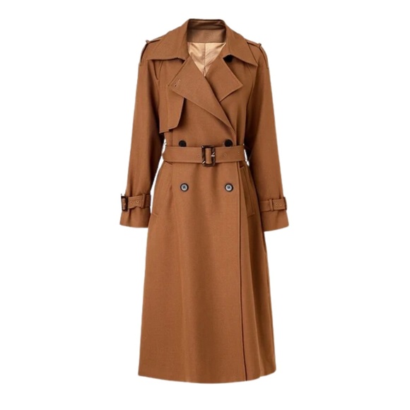 Jackets & Blazers - Women's Double-Breasted Wool Camel Trench Coat